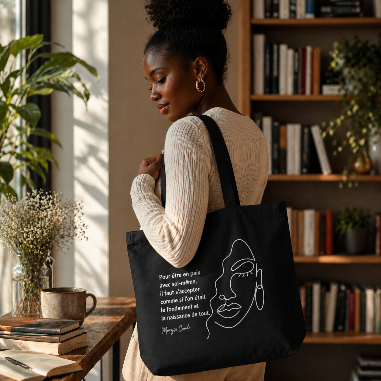 Maryse - Grand tote bag 100 % coton biologique - Noir