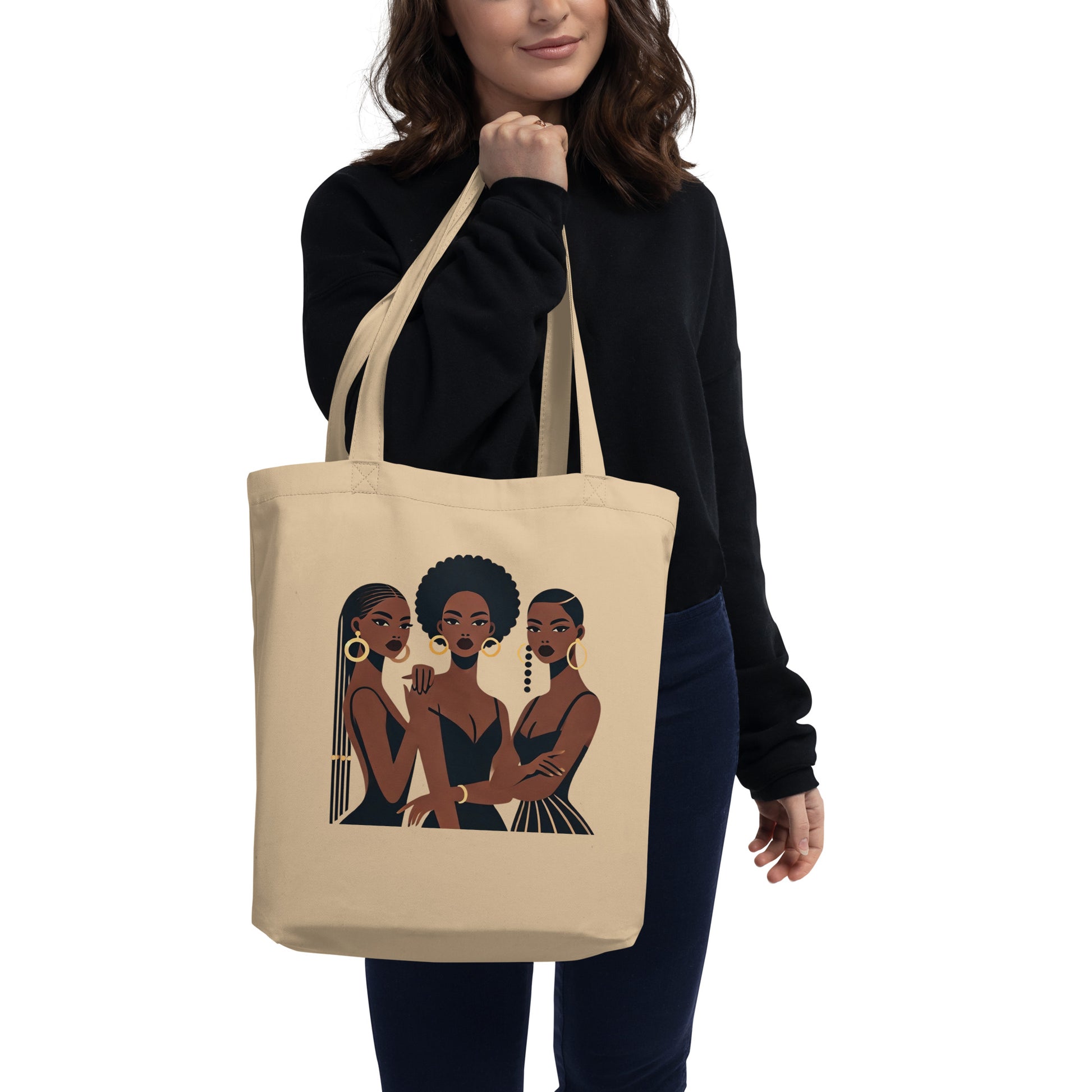 Sister Nr.2 - Petit Tote Bag 100 % coton sergé biologique - Beige/Noir