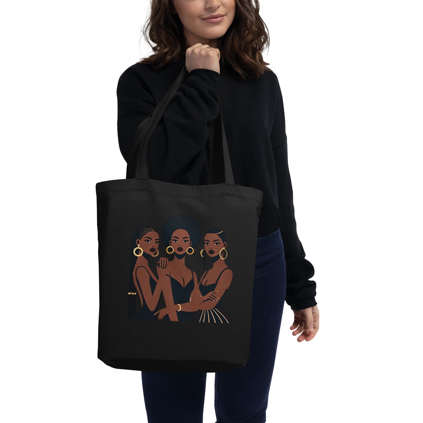 Sister Nr.2 - Petit Tote Bag 100 % coton sergé biologique - Beige/Noir