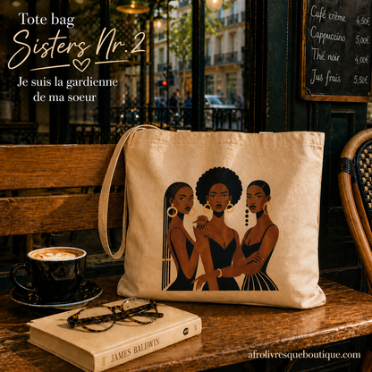 Sisters Nr.2 - Grand tote bag 100 % coton biologique - Beige/Noir