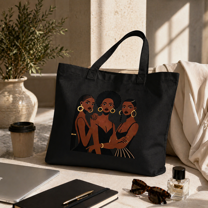 Sisters Nr.2 - Grand tote bag 100 % coton biologique - Beige/Noir